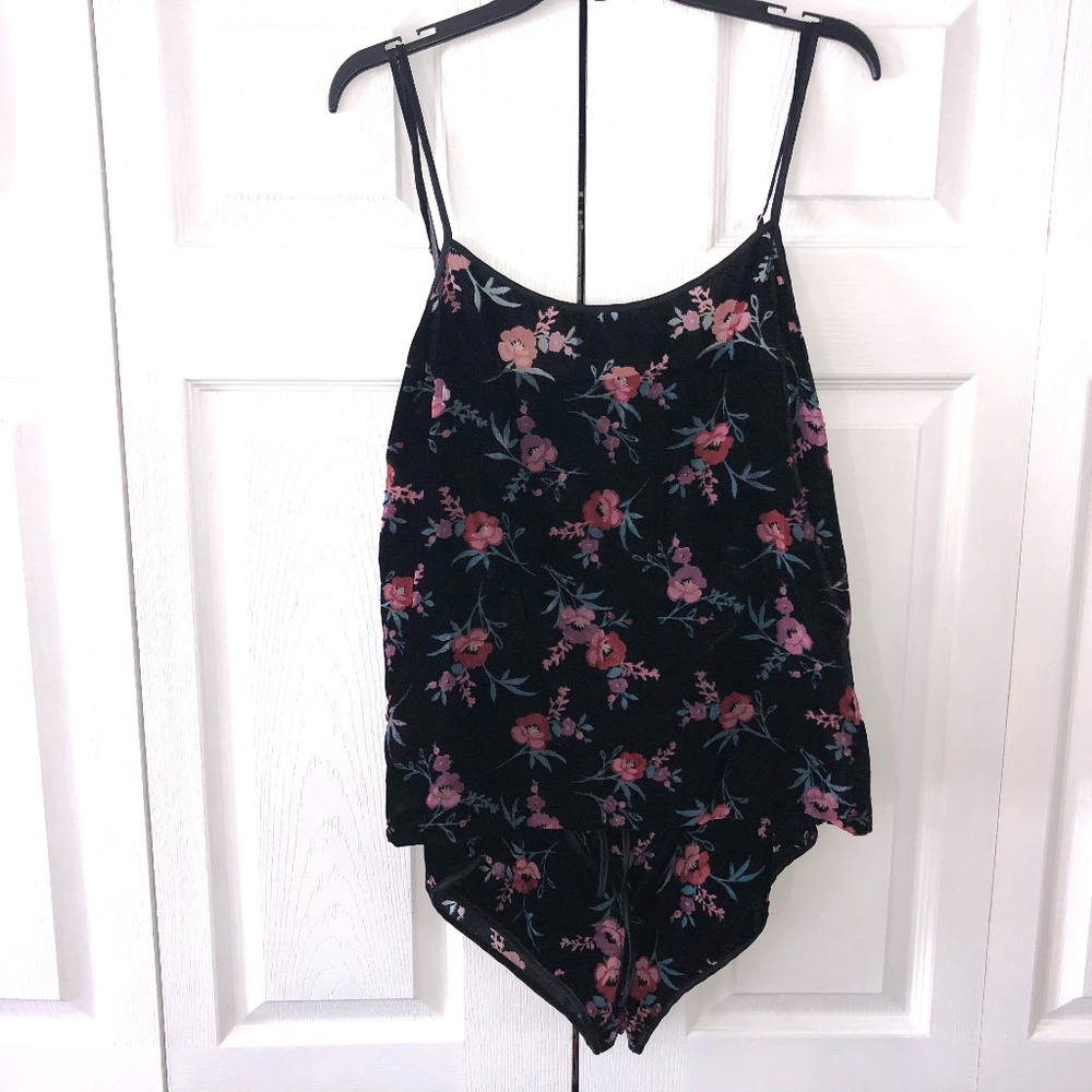 INC Burnout Velvet Pajama Short Top Set Floral